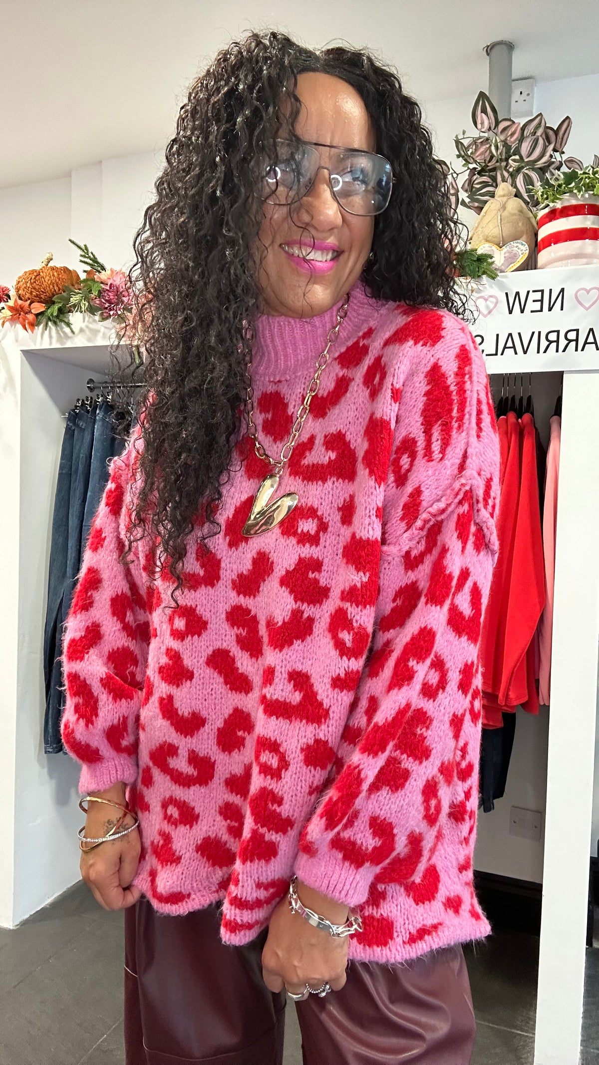 ALEX LEOPARD KNITWEAR RED & PINK *New