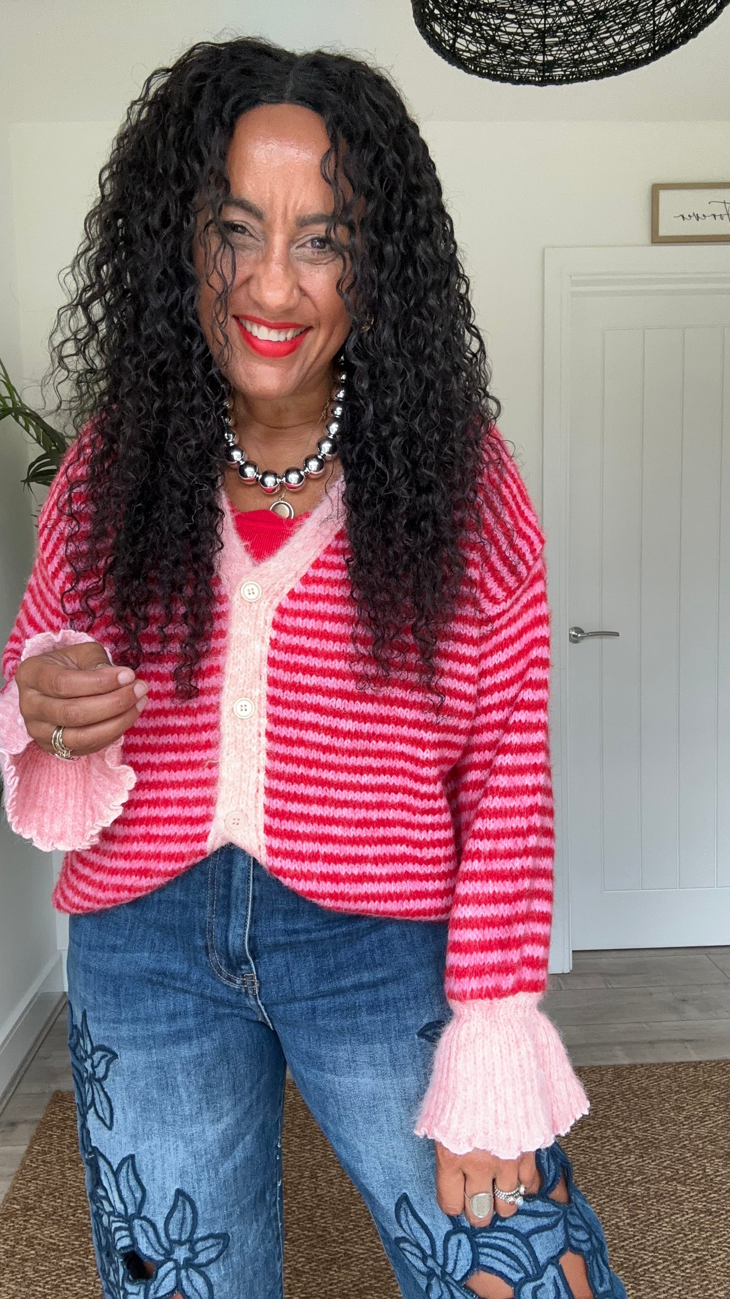 ALEXA STRIPE CARDIGAN PINK *New