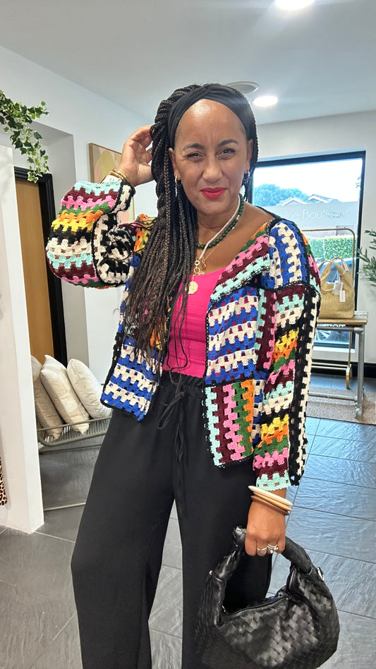 KOKO CROCHET CARDIGAN MULTICOLOURED & SKY BLUE *New