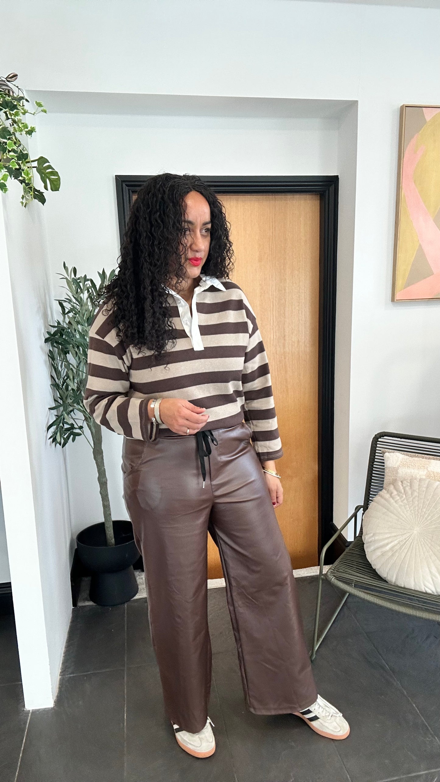 MORGAN FAUX LEATHER TROUSERS BROWN *New