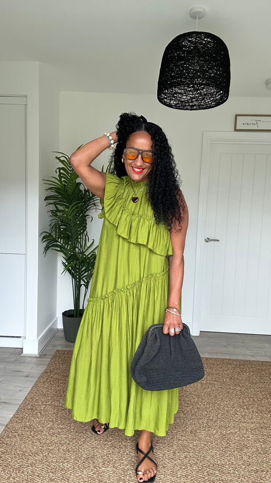 FLOWETRY FRILL MAXI DRESS OLIVE 🫒 GREEN *New