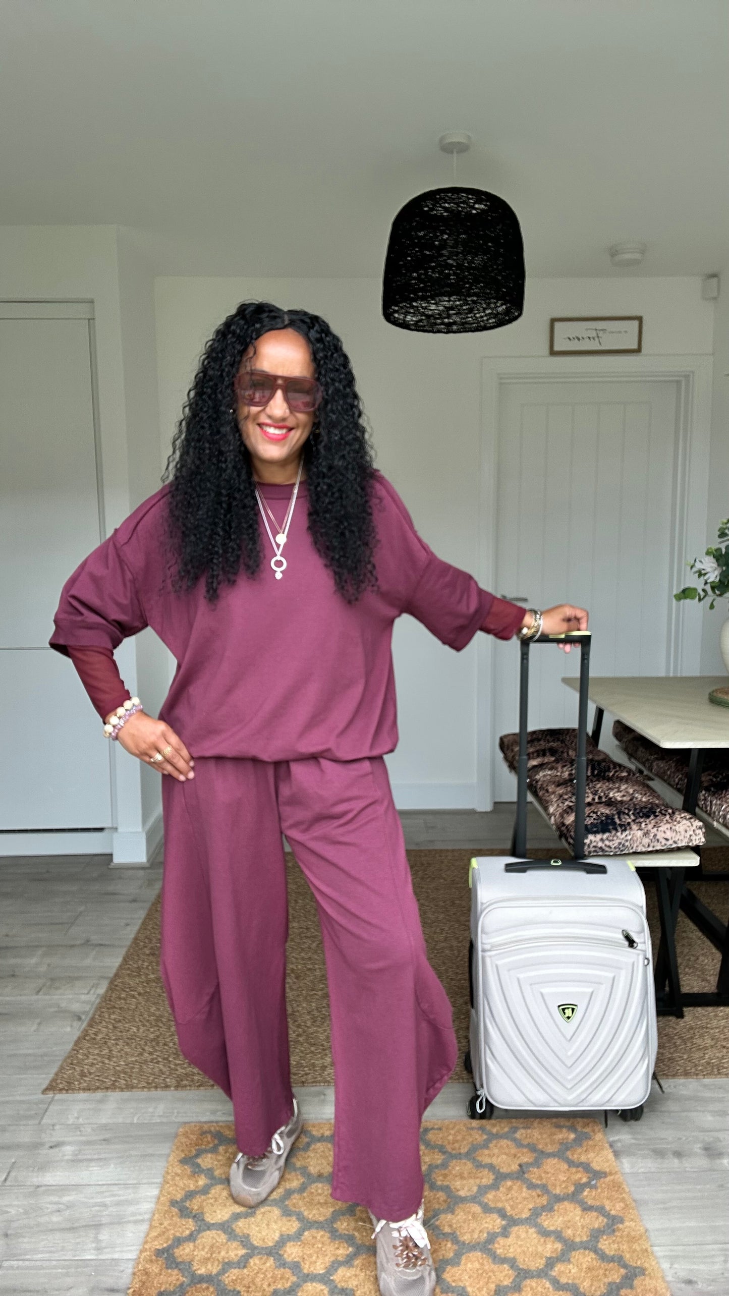 DEBORAH POCKET BARREL LEG TROUSERS BURGUNDY *New