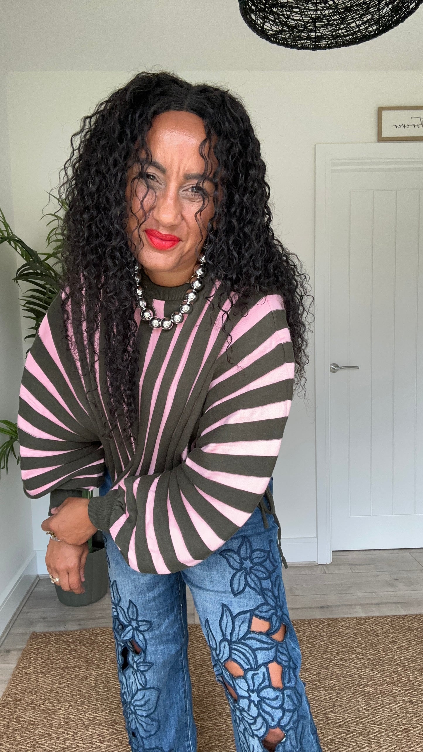 NINA STRIPE OVERSIZED TOP PINK & GREEN