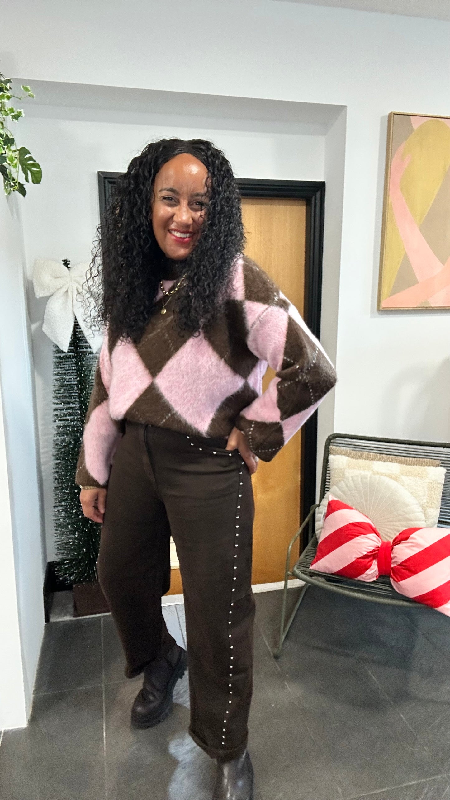 CHANNEL HIGH WAISTED STUD JEANS BROWN *New