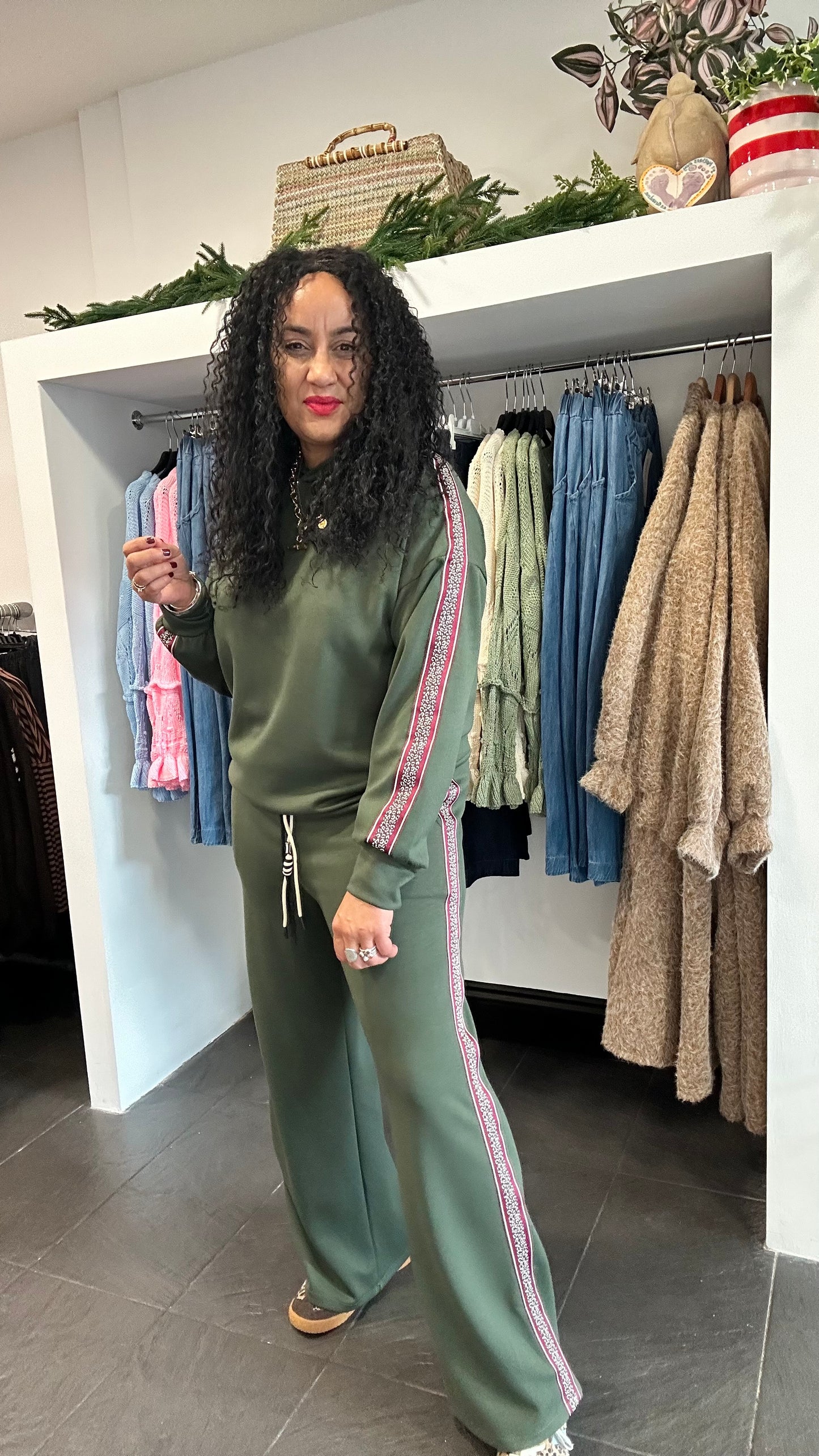 SALE HOLLY HOODED TRACKSUIT SET FOREST GREEN KHAKI