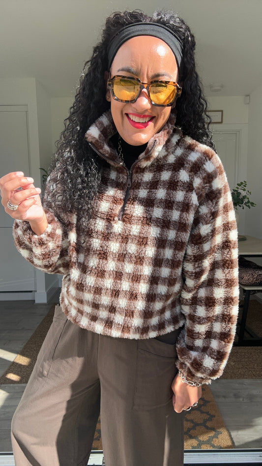YASMIN CHECKERBOARD FLEECE MOCHA & CREAM *New