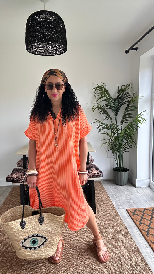 TAYO STRIPED SHIRT DRESS TANGERINE *New