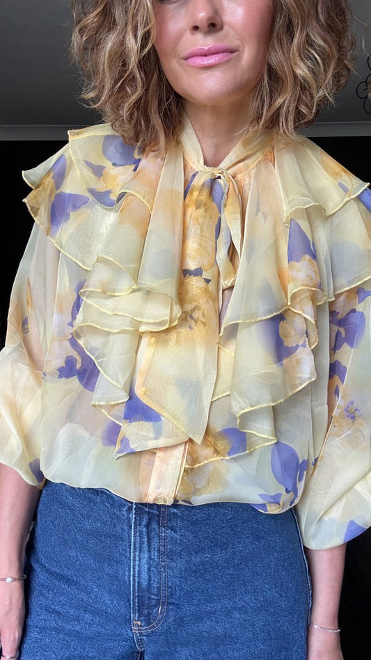 SALE DUBAI PUSSY BOW BLOUSE YELLOW