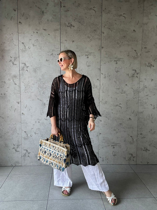 ZARA CROCHET TUNIC DRESS BLACK *New