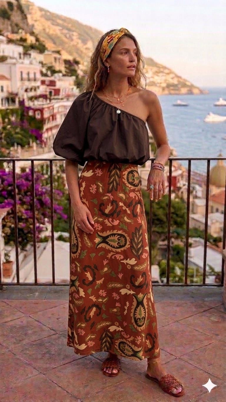 AMALFI COAST ONE SHOULDER SET ESPRESSO BROWN *New