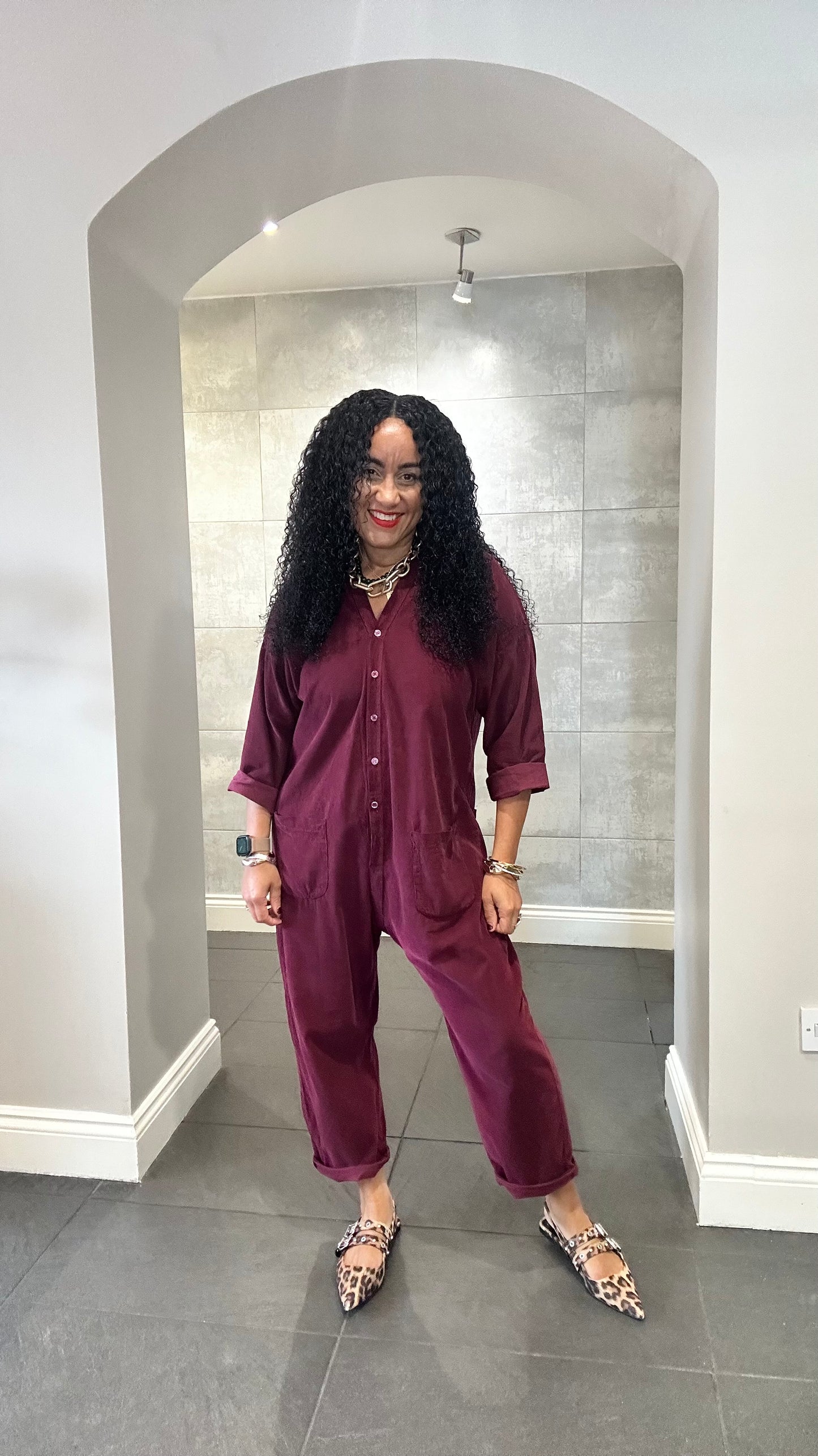 JOAN CORDUROY JUMPSUIT BURGUNDY *New