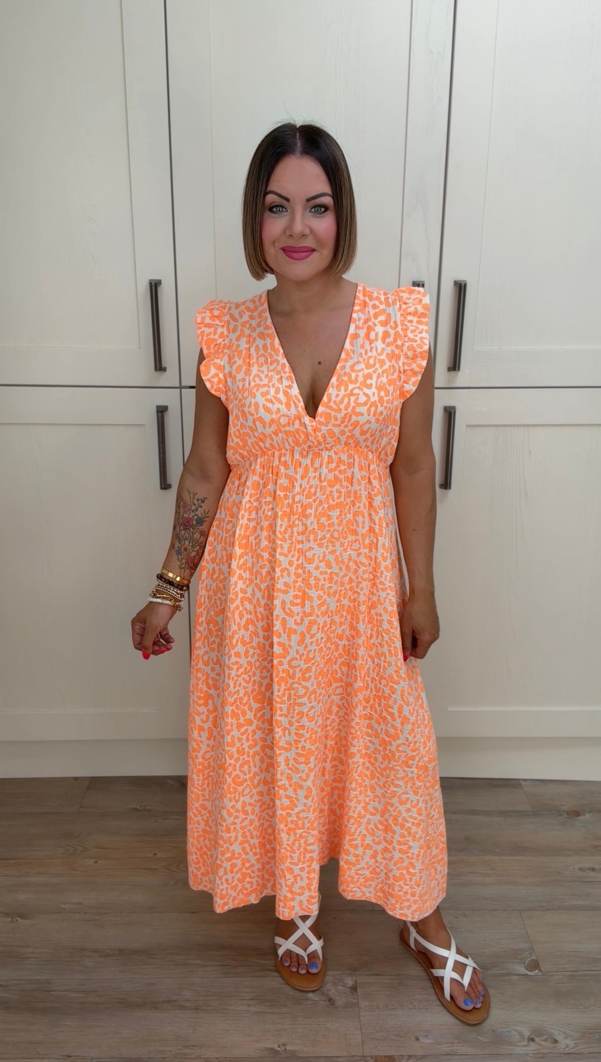 SALE GLOSSY FRILL DRESS NEON ORANGE