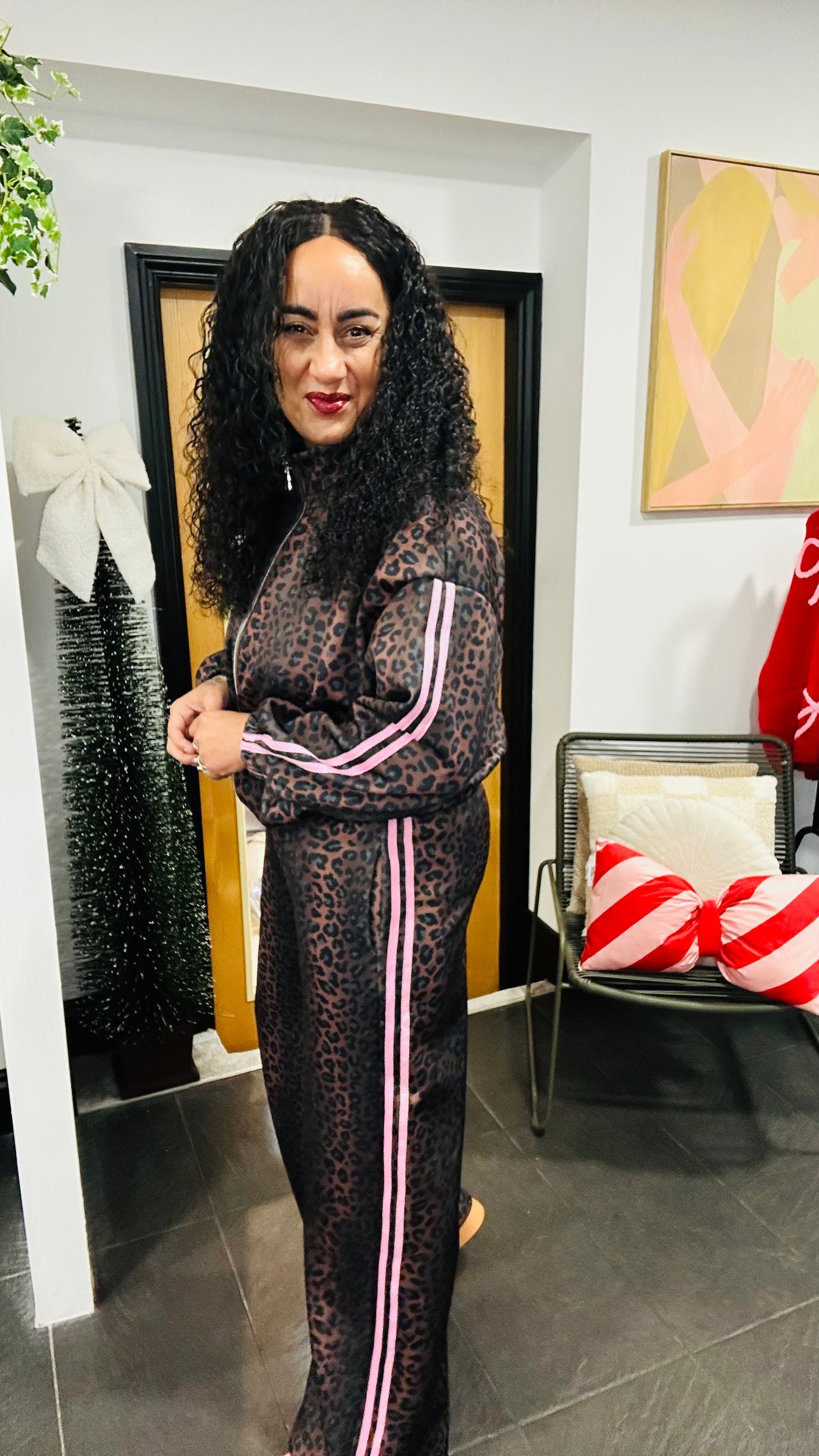 LUXE LEOPARD TRACK PANTS PINK STRIPE *New