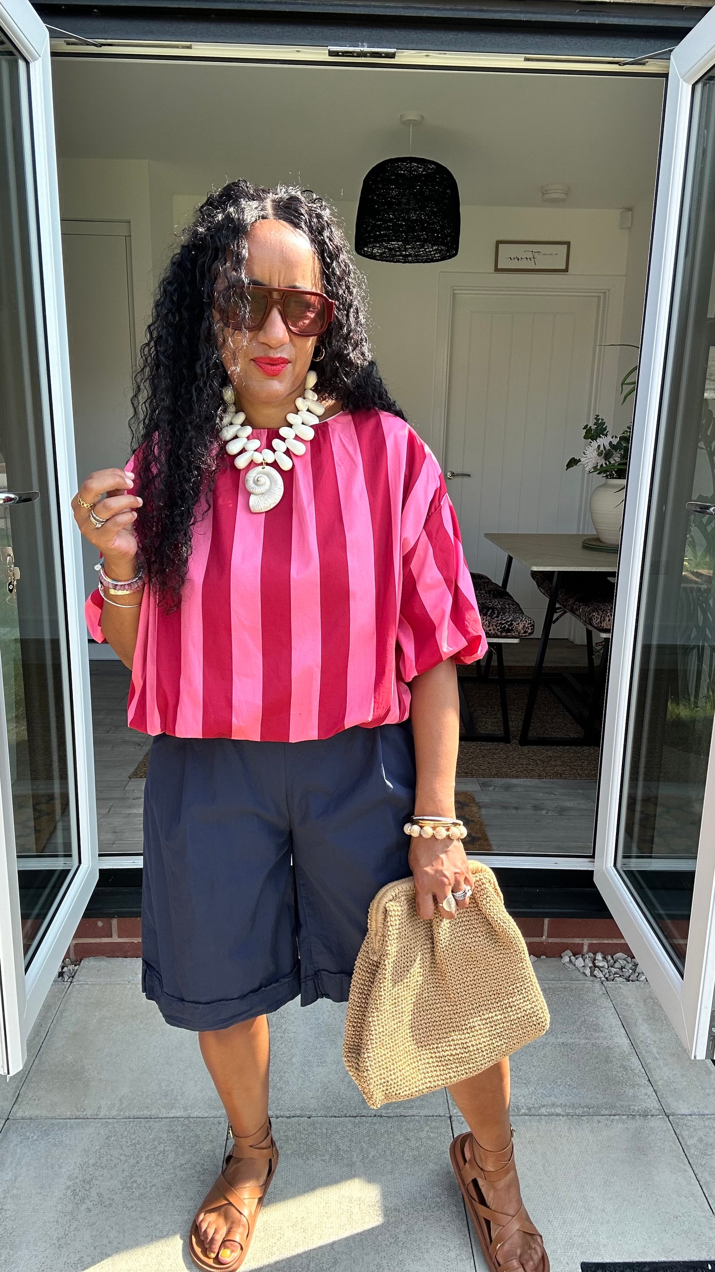 STRIPE BUBBLE HEM BLOUSE RED & PINK *New