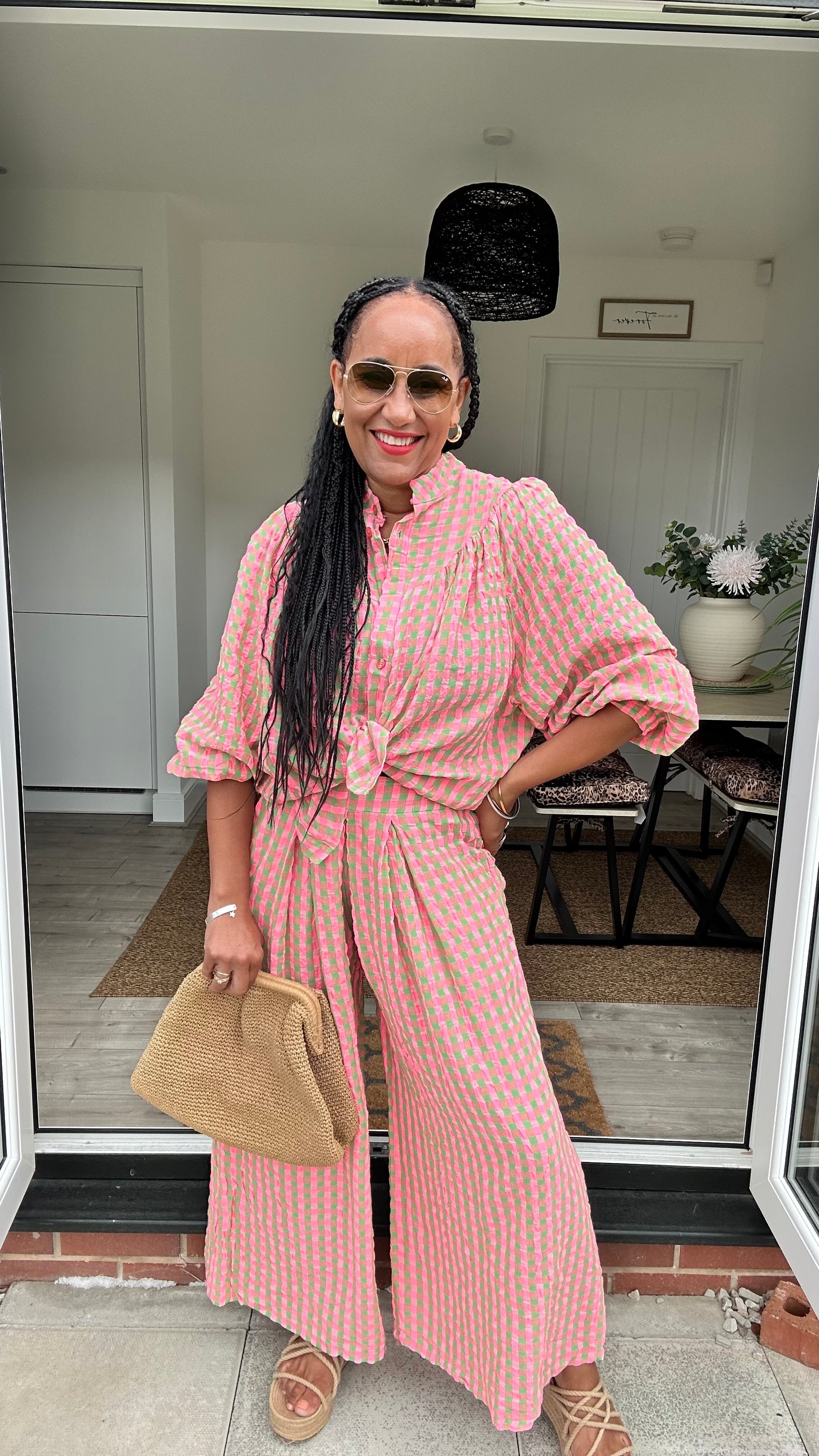 IBIZA PERRIE GINGHAM TROUSERS GREEN & PINK *New