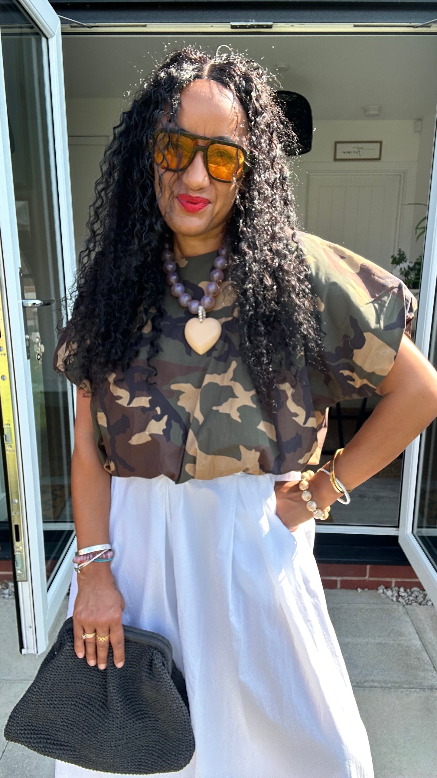 CAMOUFLAGE BUBBLE HEM BLOUSE *New