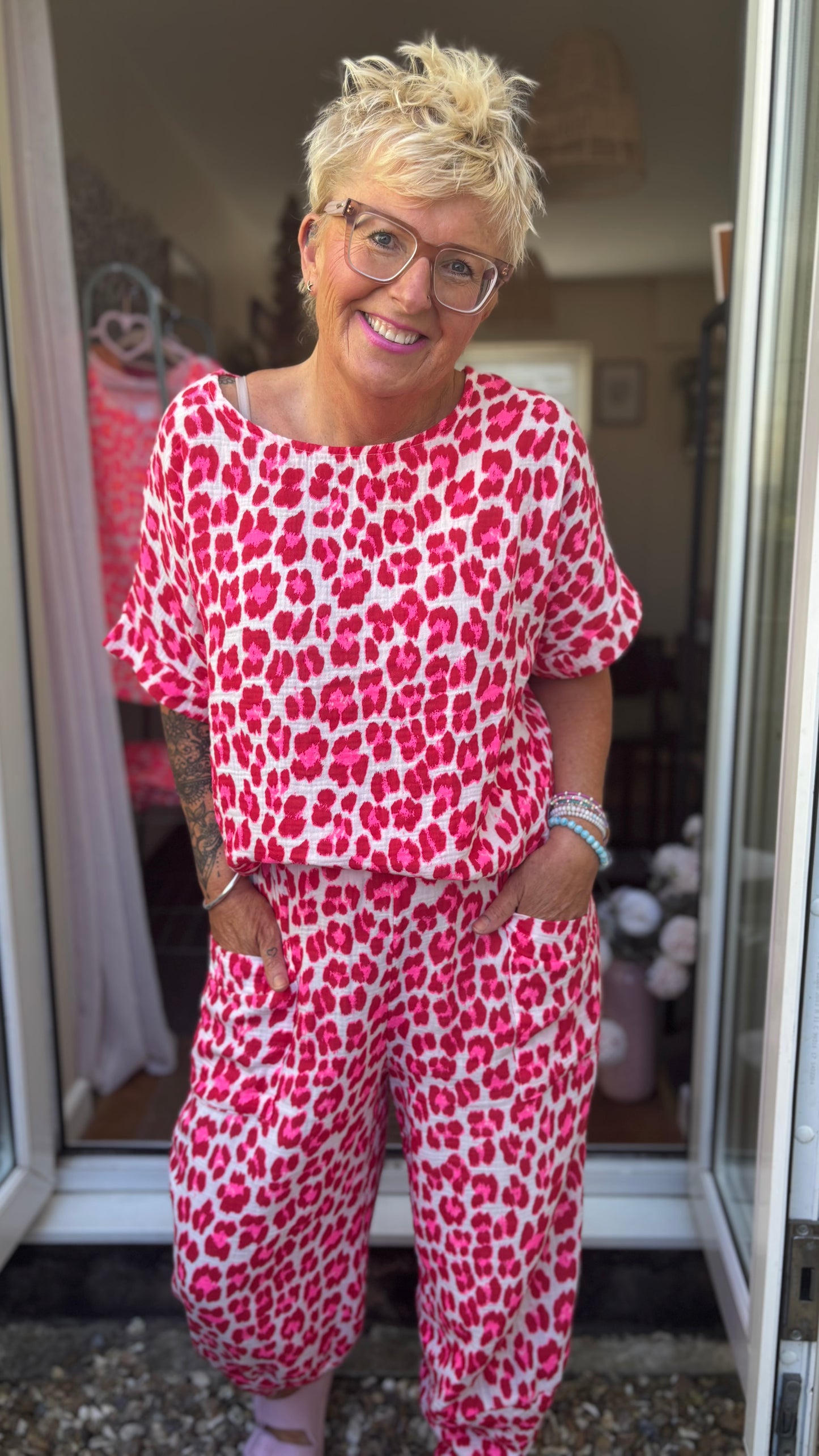 SALE FRUITELLA LUXE LEOPARD T SHIRT RED & PINK LEOPARD