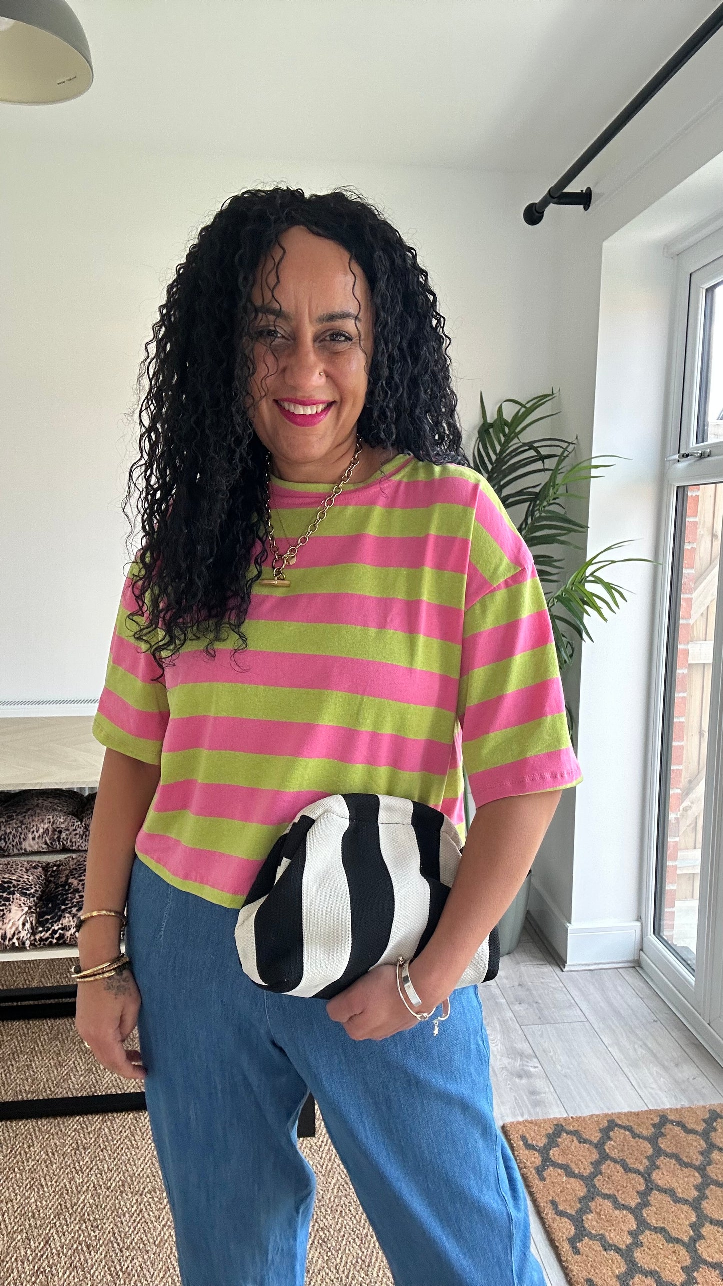 BOLD STRIPE RELAXED
STRIPE T SHIRT PINK & LIME *New