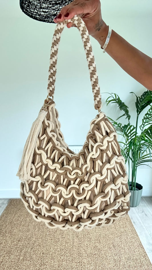 KNOTTED ROPE SHOULDER BAG CREAM & BEIGE *New