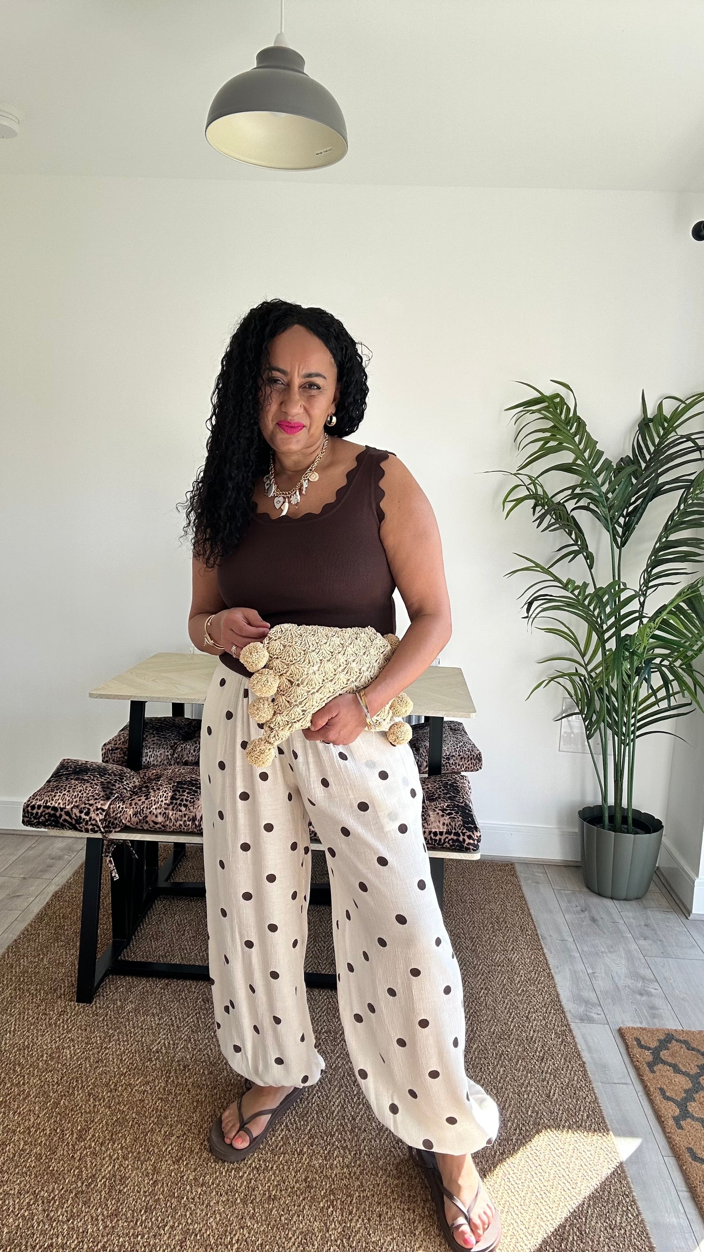 SALE POLKA DOT CUFFED BALLON TROUSERS CREAM *New