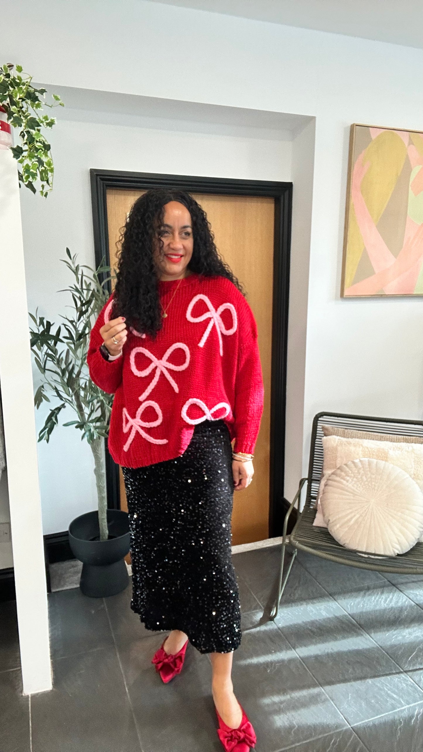 SARA VELVET SEQUIN MIDI SKIRT BLACK *New