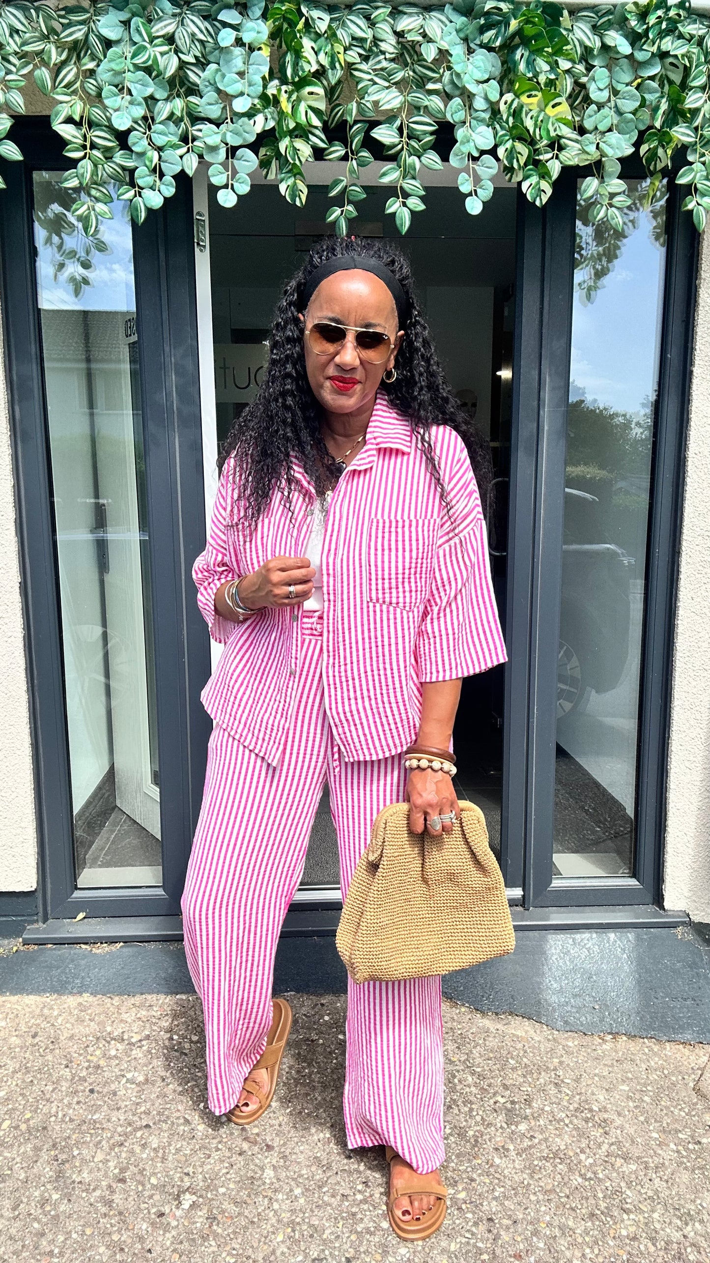 SALE IBIZA ABE STRIPE SHIRT COORD SET PINK