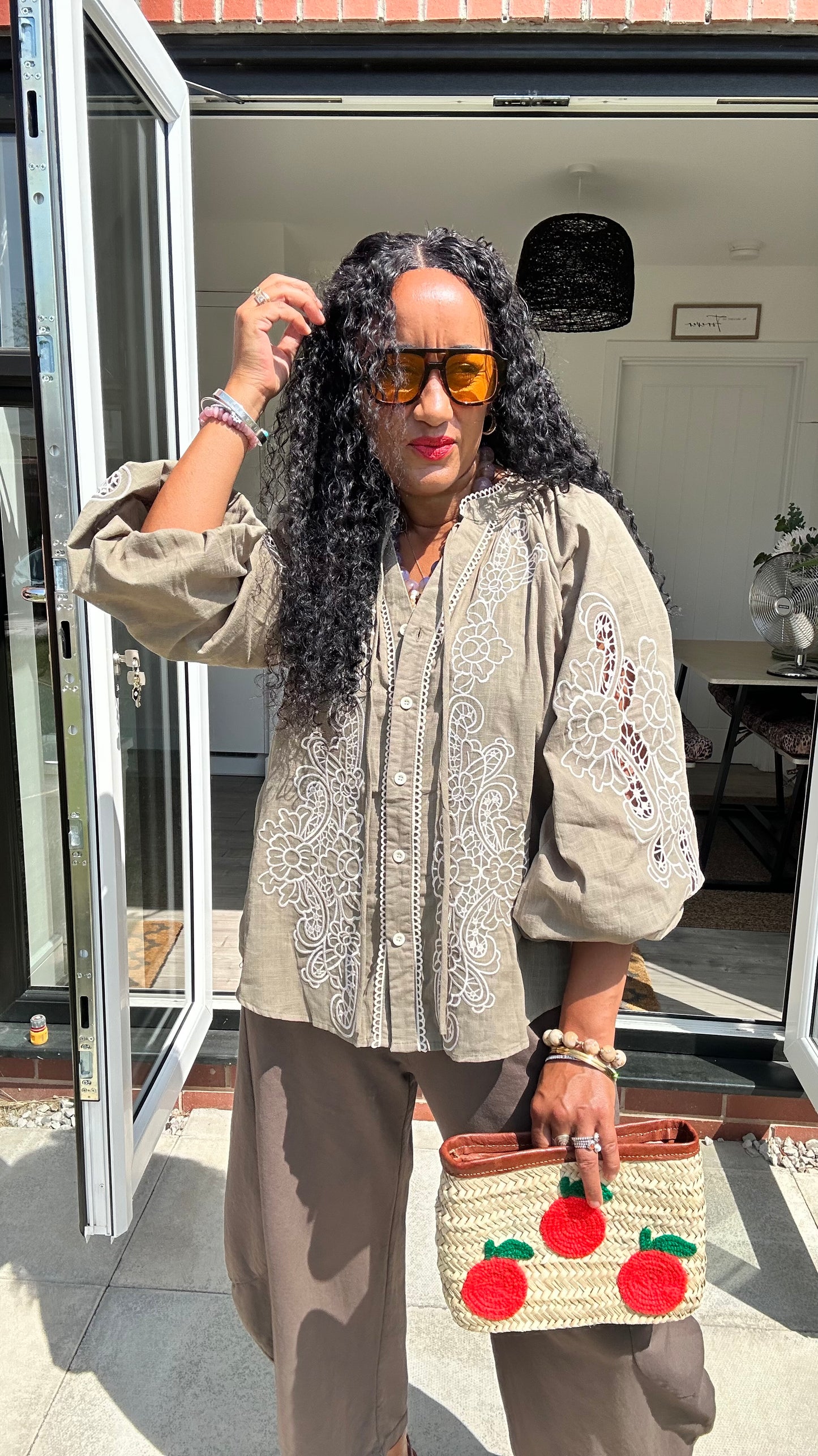JACEN EMBROIDERY BOHEMIAN SLEEVED BLOUSE KHAKI *New
