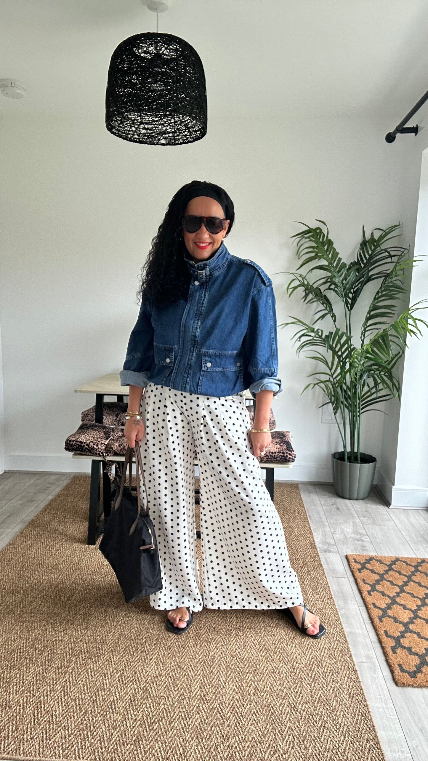 POLKA DOT TAILORED TROUSERS WHITE NAVY POLKA DOT  *New