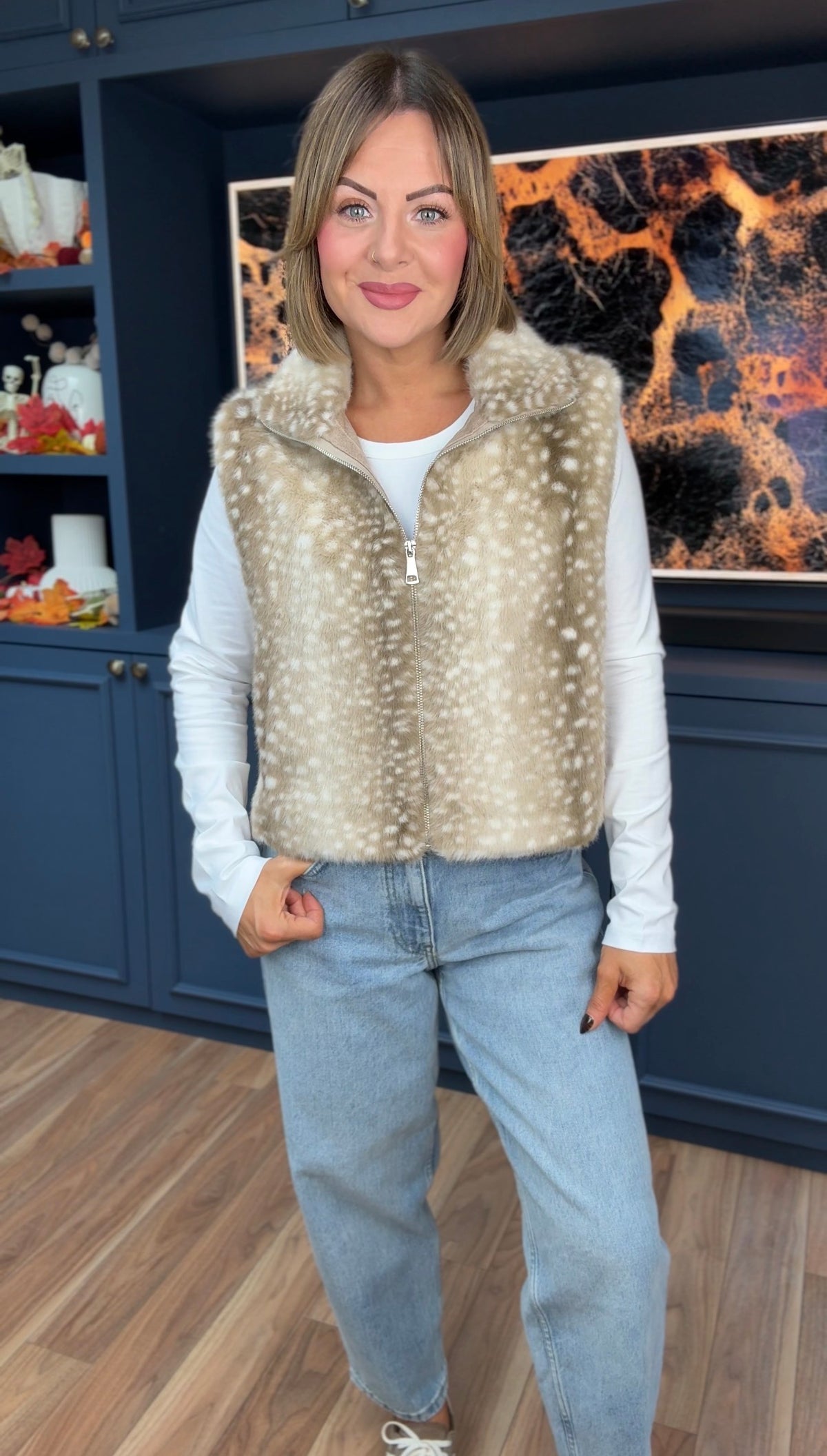REINDEER PRINT GILET BEIGE *New
