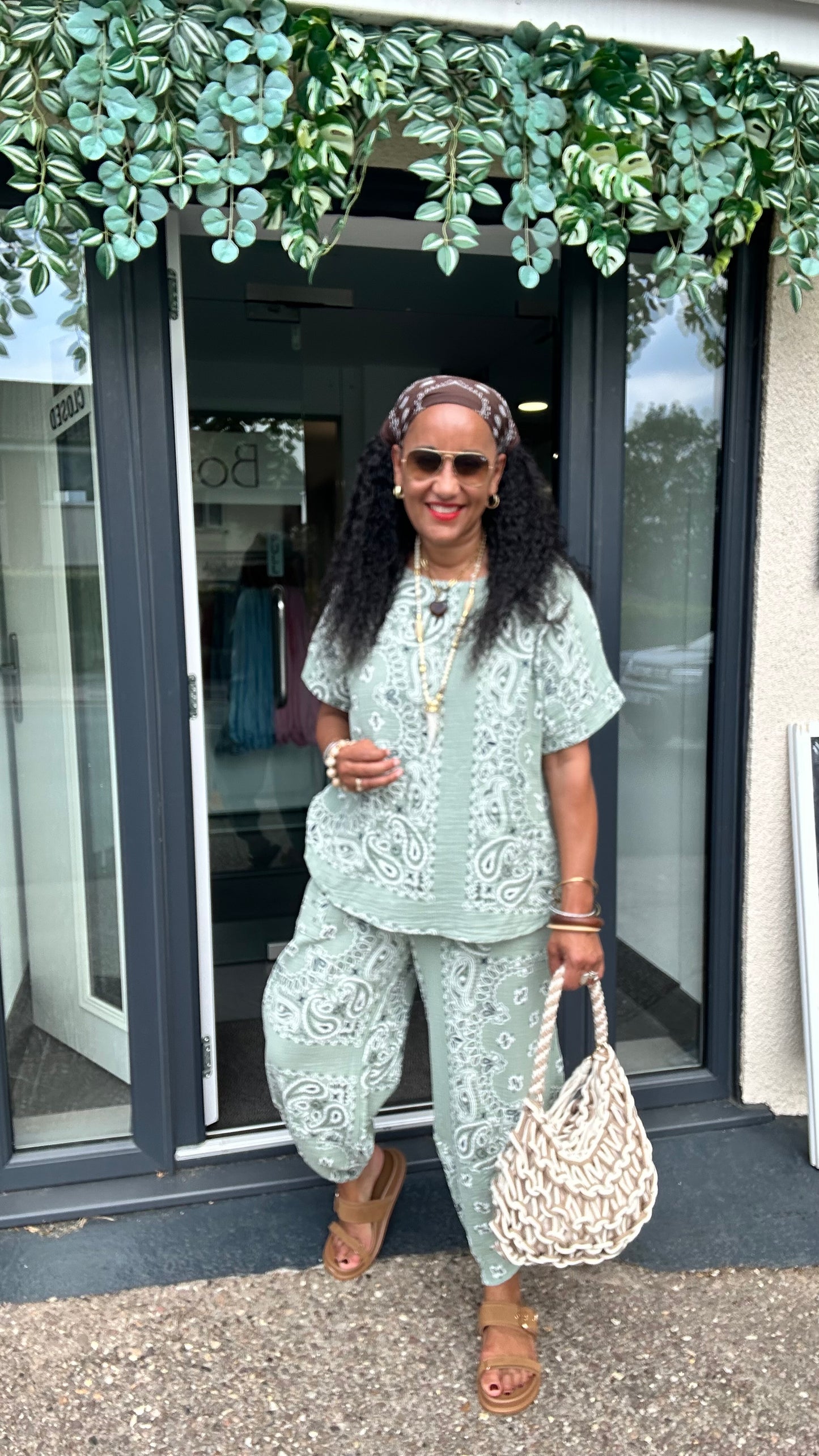 PAISLEY BANDANA COORD SET SAGE GREEN *New