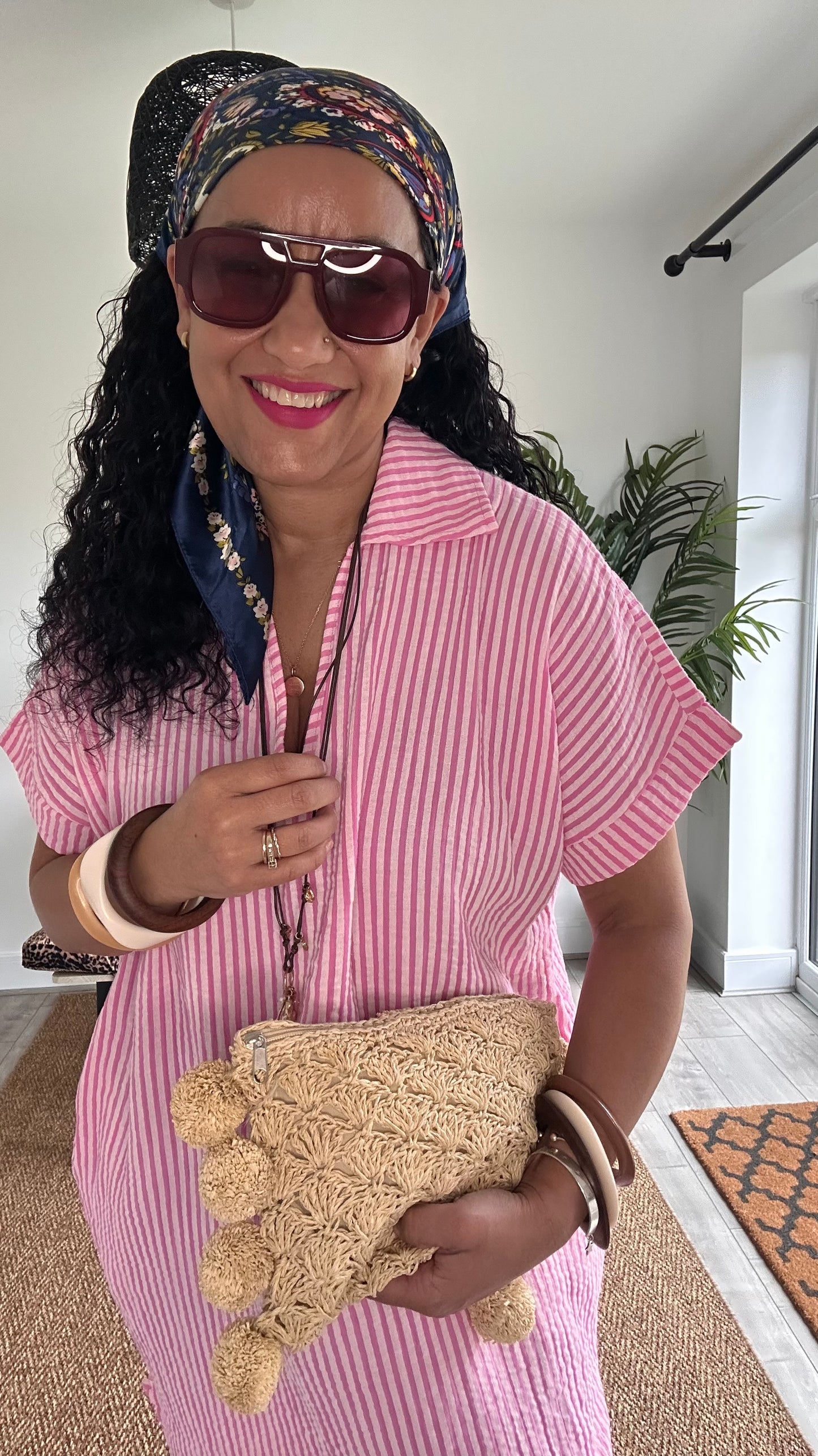 PRE ORDER TAYO STRIPED TUNIC SHIRT DRESS PINK *New