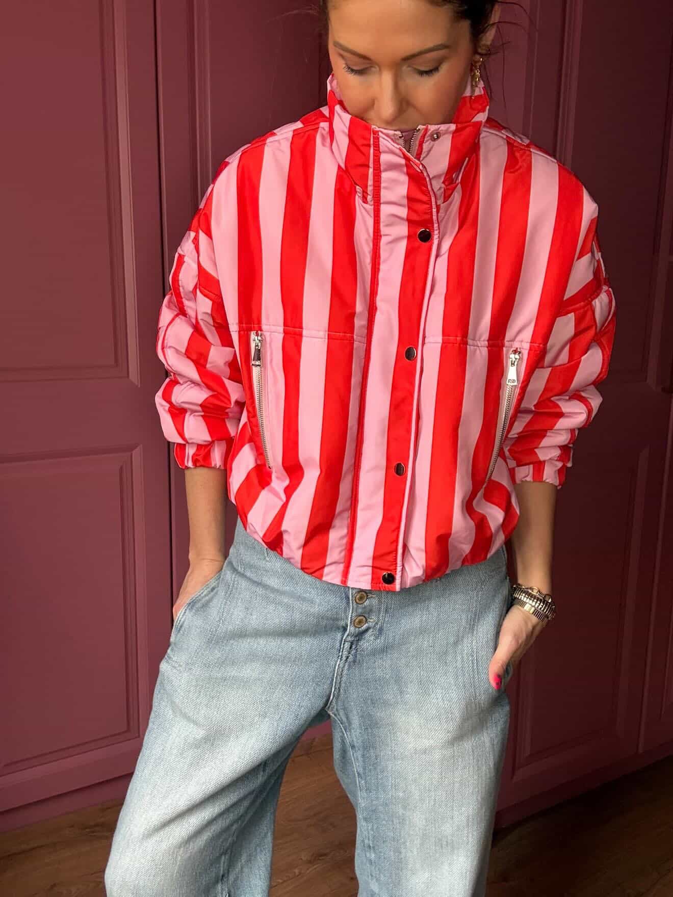 CANDY STRIPE BOMBER JACKET PINK & RED *New