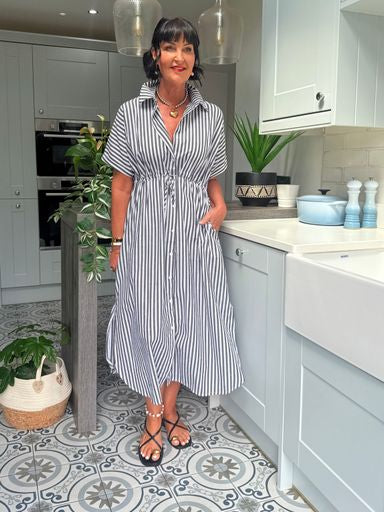SALONE SHIRT DRESS CHARCOAL & WHITE *New