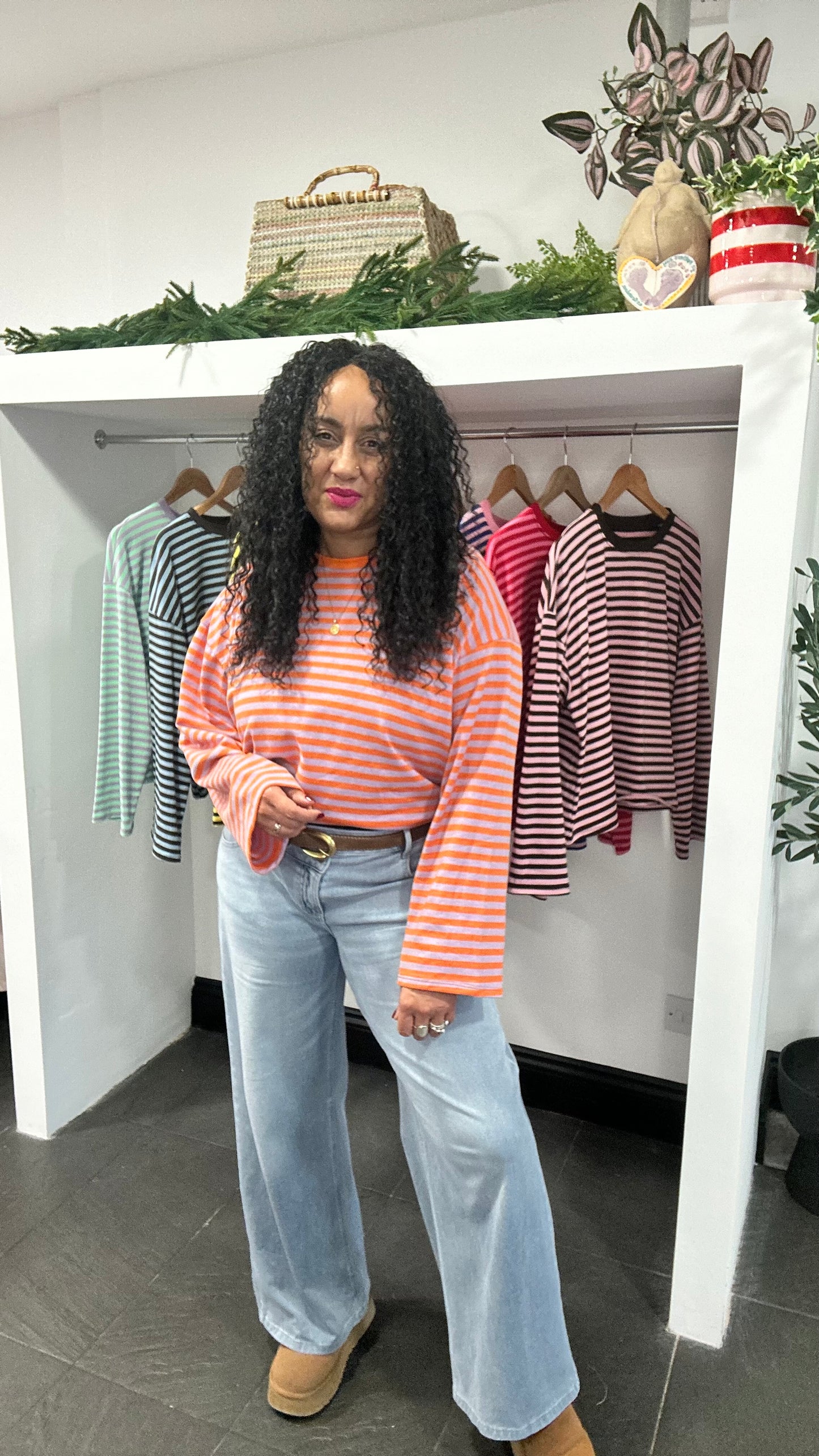 BELLE STRIPE TOP WITH WIDE SLEEVES ORANGE & LILAC  *New