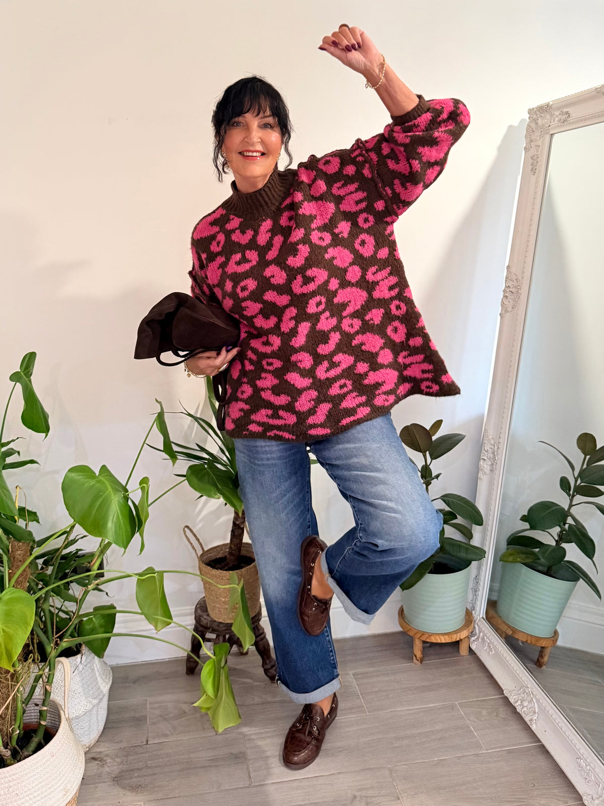 ALEX LEOPARD KNITWEAR PINK & BROWN *New