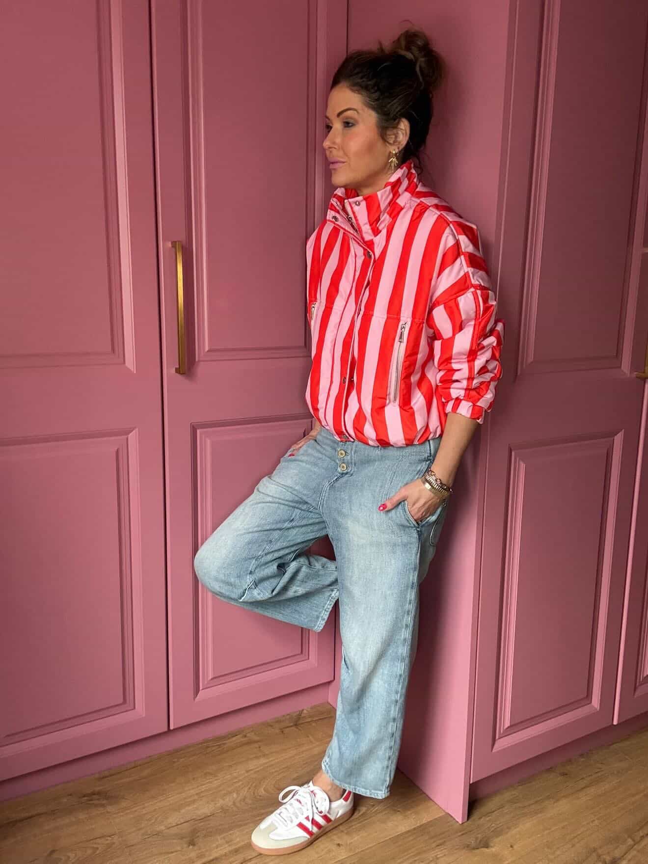 CANDY STRIPE BOMBER JACKET PINK & RED *New