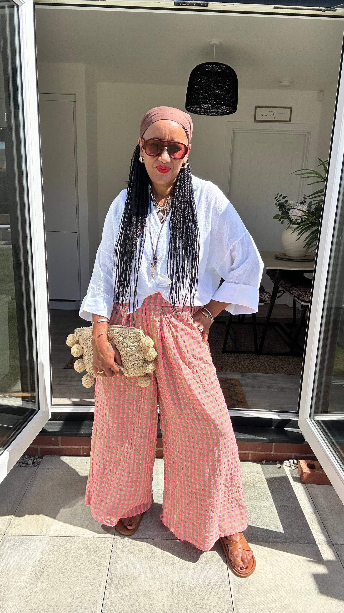 IBIZA PERRIE GINGHAM TROUSERS GREEN & PINK *New