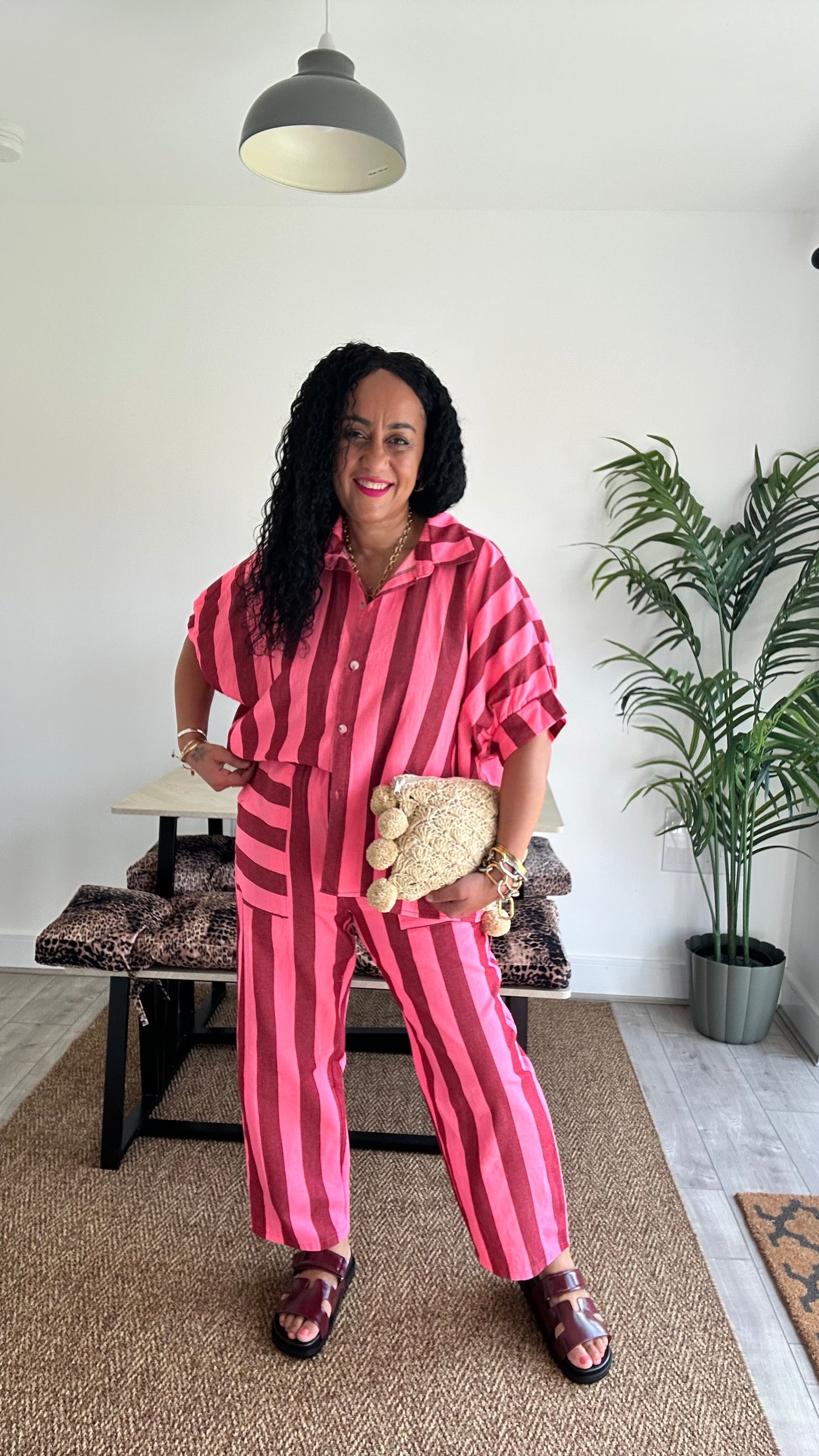 RETRO STRIPE BARREL LEG TROUSERS DENIM PINK & RED 🩷♥️ *New