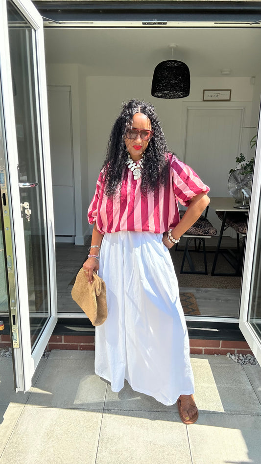 WIDE LEG BELTED TROUSERS WHITE *New