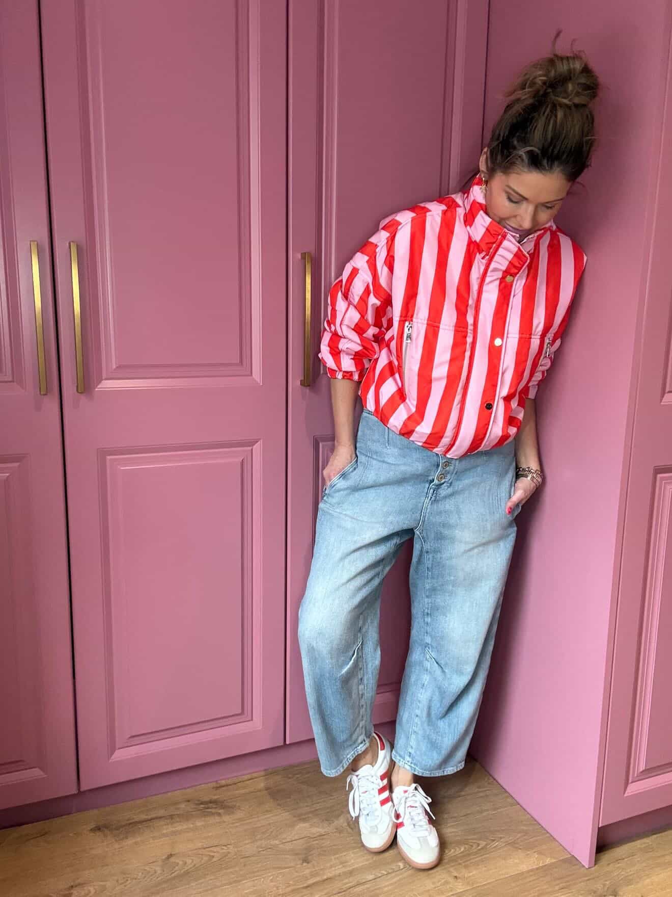 CANDY STRIPE BOMBER JACKET PINK & RED *New