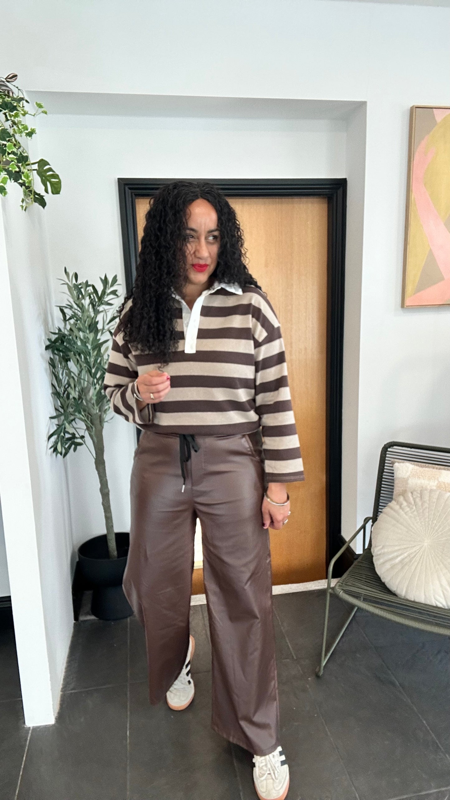 MORGAN FAUX LEATHER TROUSERS BROWN *New