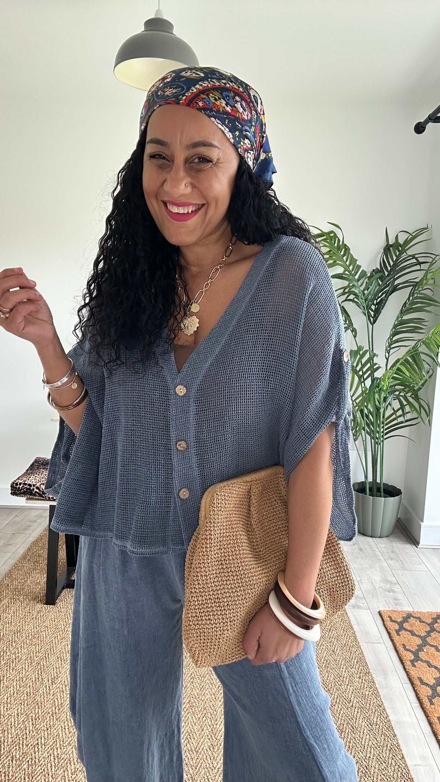 DERBY WAFFLE CARDIGAN DENIM BLUE *New