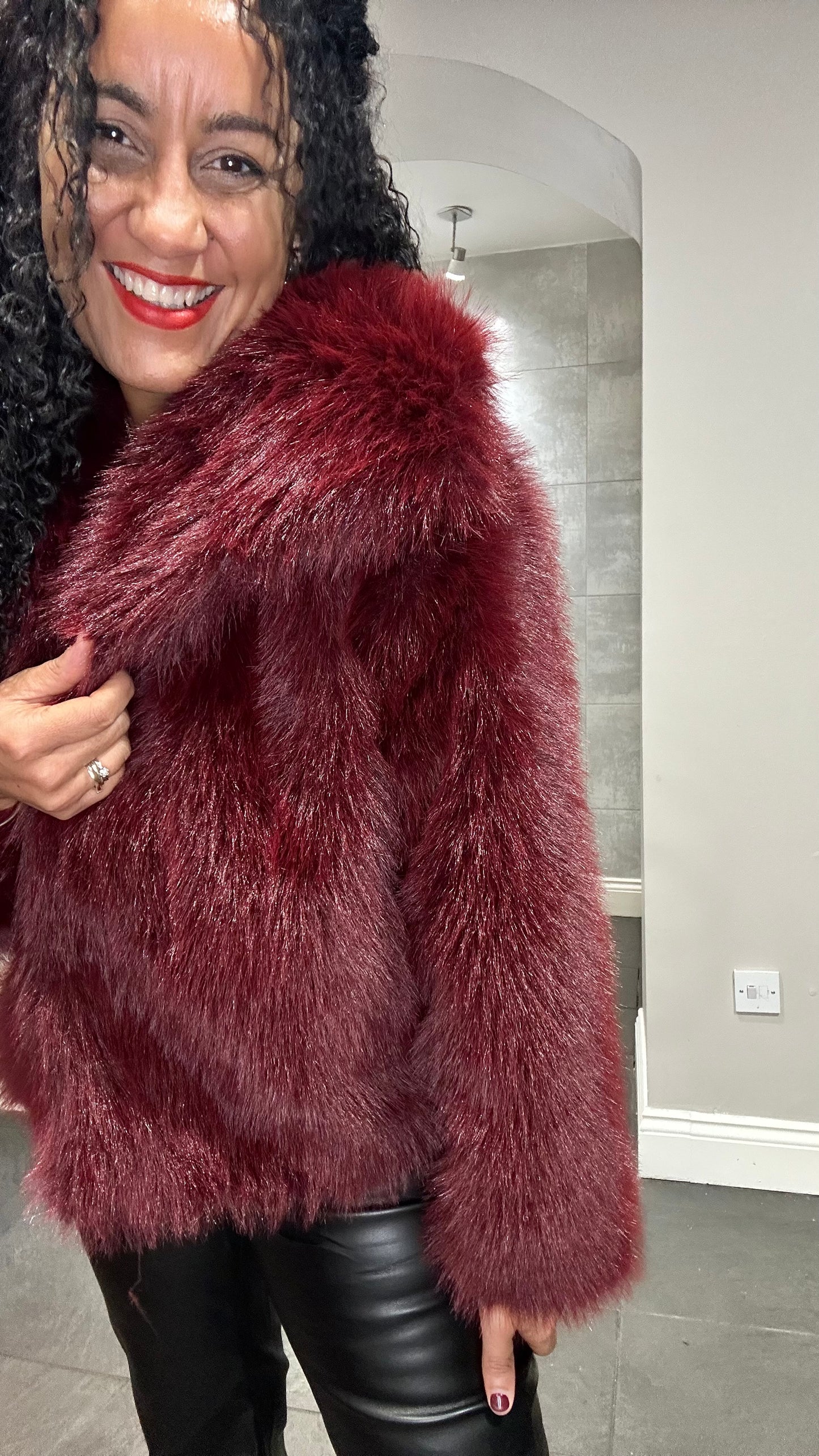 FREYA BURGUNDY FAUX FUR JACKET *New