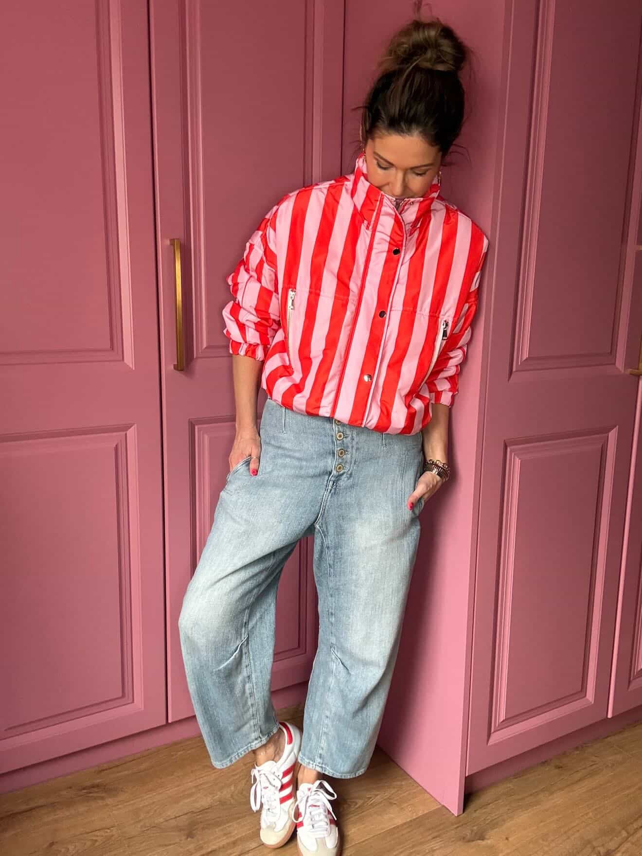 CANDY STRIPE BOMBER JACKET PINK & RED *New