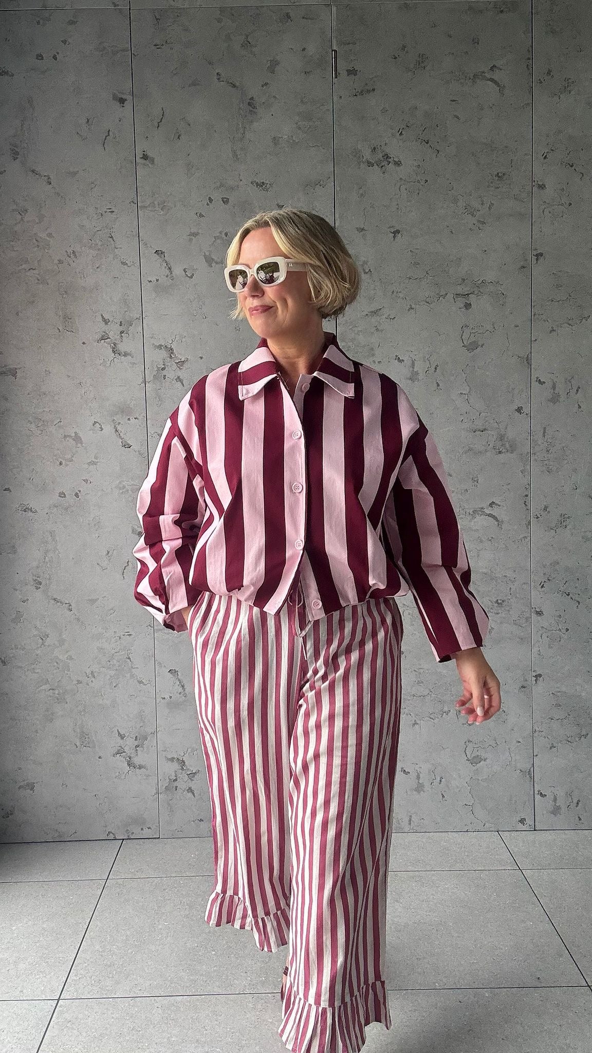 CANDY STRIPE DENIM JACKET BURGUNDY & PINK  *New