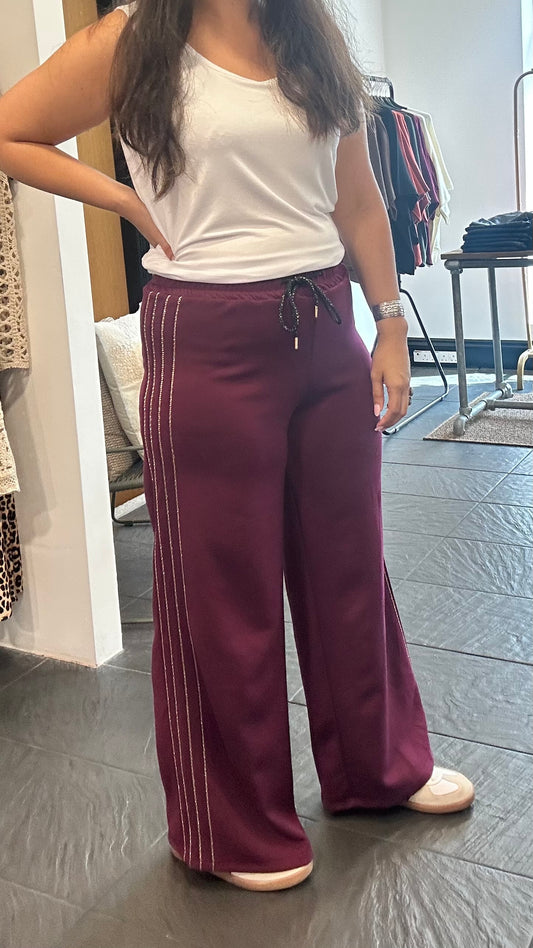WIDE LEG JOGGERS GOLD TRIM MULBERRY *New