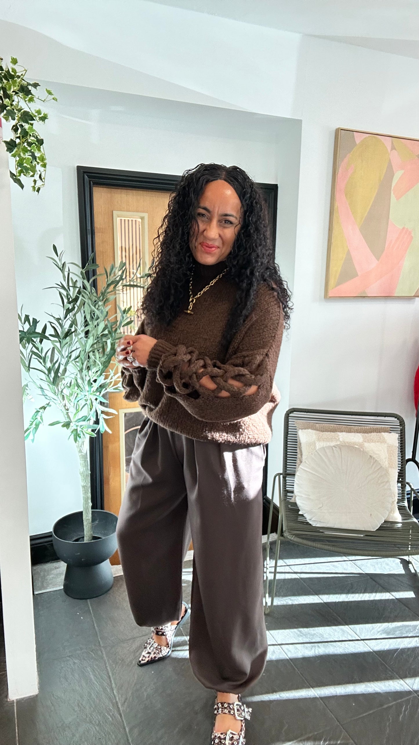 FIONA BALLOON CUFFED HEM TROUSERS DEEP BROWN *New