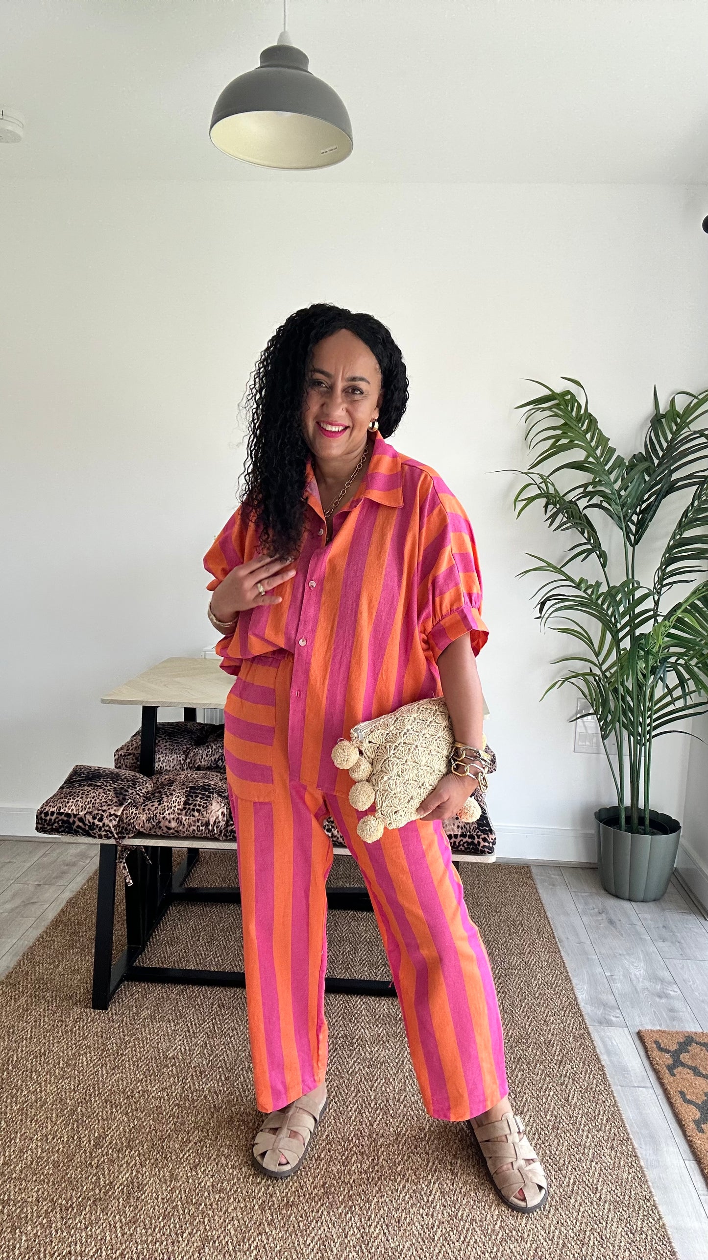 NESSA RETRO STRIPED OVERSIZED SHIRT ORANGE & PINK 🍊🩷 *New