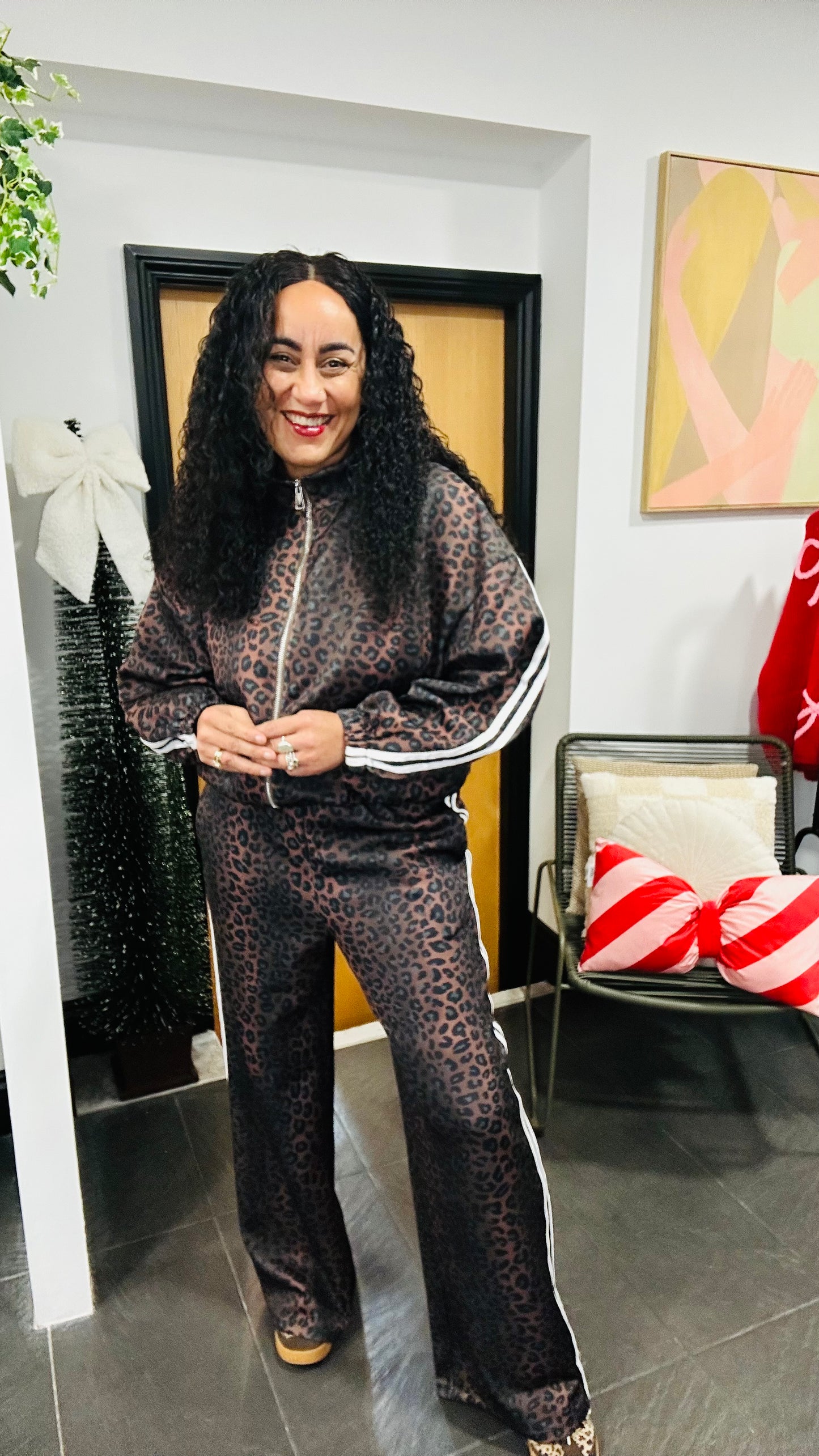 LUXE LEOPARD TRACK PANTS WHITE STRIPE *New