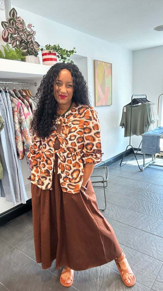 VOXI LEOPARD BLOUSE CHOCOLATE & ORANGE 🍊 *New